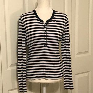 Tommy Hilfiger Black And White Striped Henley ~ Size Medium